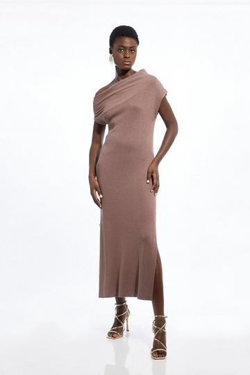 Petite Cashmere Blend One Off The Shoulder Maxi Dress taupe