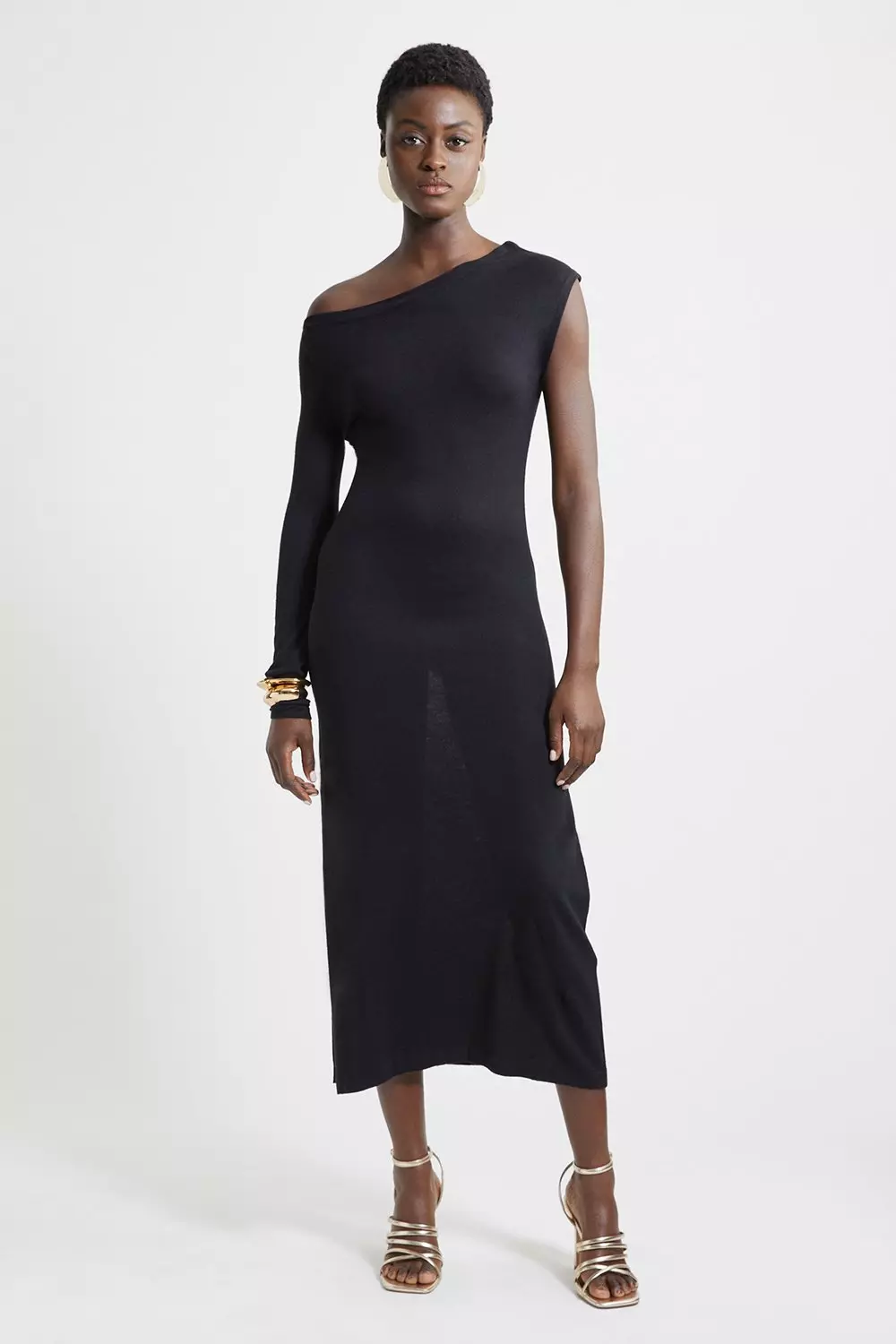 Cashmere Blend One Shoulder Asymmetric Midi Dress alternative image