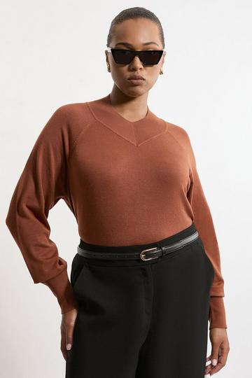 Plus Size Viscose Blend High Neck Knit Jumper toffee