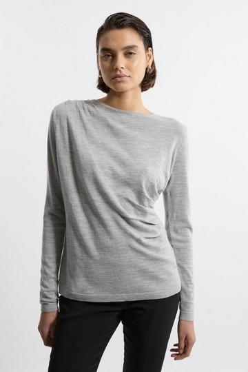 Premium Yarn Collection Extra Fine Merino Wool Draped Sweater grey marl