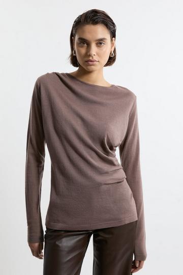 Premium Yarn Collection Extra Fine Merino Wool Draped Sweater mushroom