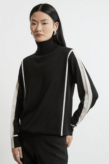 Extra Fine Merino Framed Turtleneck Knit Sweater mono