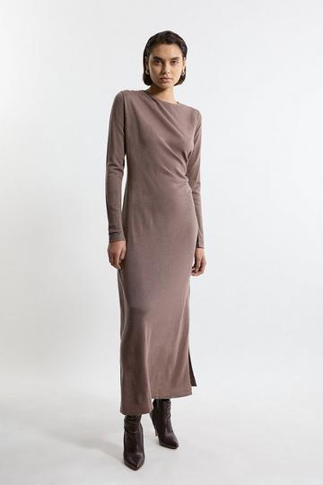 Extra Fine Merino Gathered Detail Maxi Dress mushroom