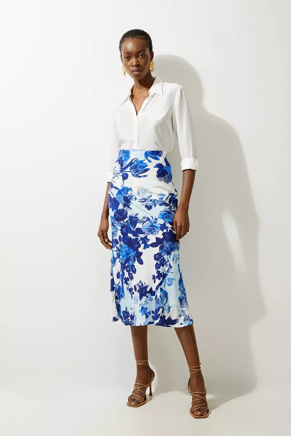 Floral Printed Morocain Woven Maxi Skirt Karen Millen