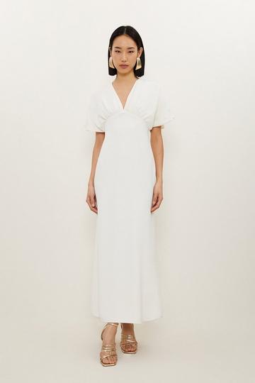 Petite Fluid Tailored Waterfall Sleeve Maxi Dress ivory