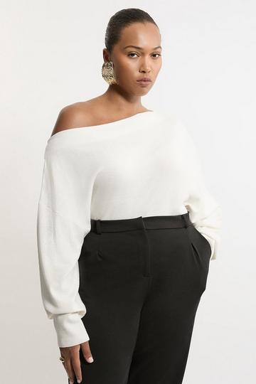 Plus Size Cashmere Blend Off The Shoulder Knit Jumper ivory