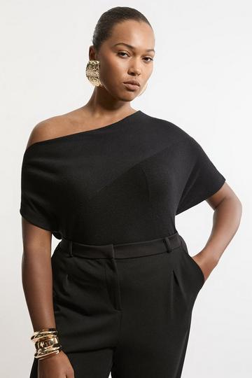 Plus Size Cashmere Blend Off The Shoulder Knit Top black