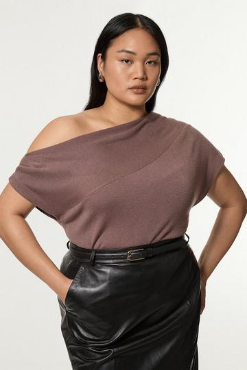 Plus Size Cashmere Blend Off The Shoulder Knit Top taupe