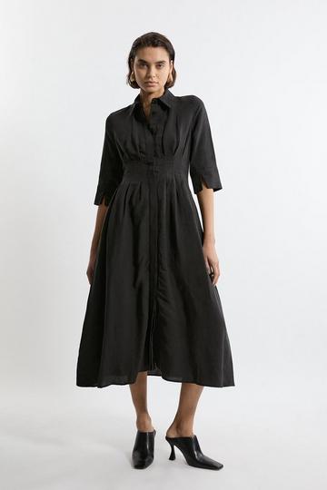 Black Lydia Millen Premium Tailored Linen Darted Waist Midi Dress