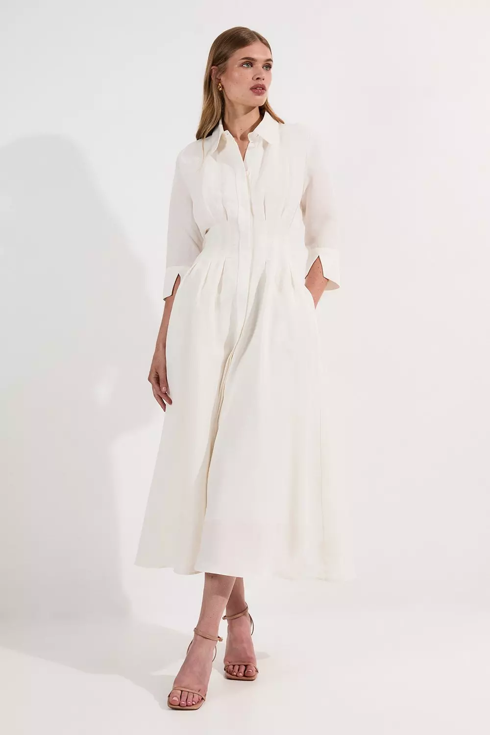 日本入手困難【Karen Millen】サテン ボタンディテール ドレス Premium Linen Tailored Button Detail Belted Midi Dress