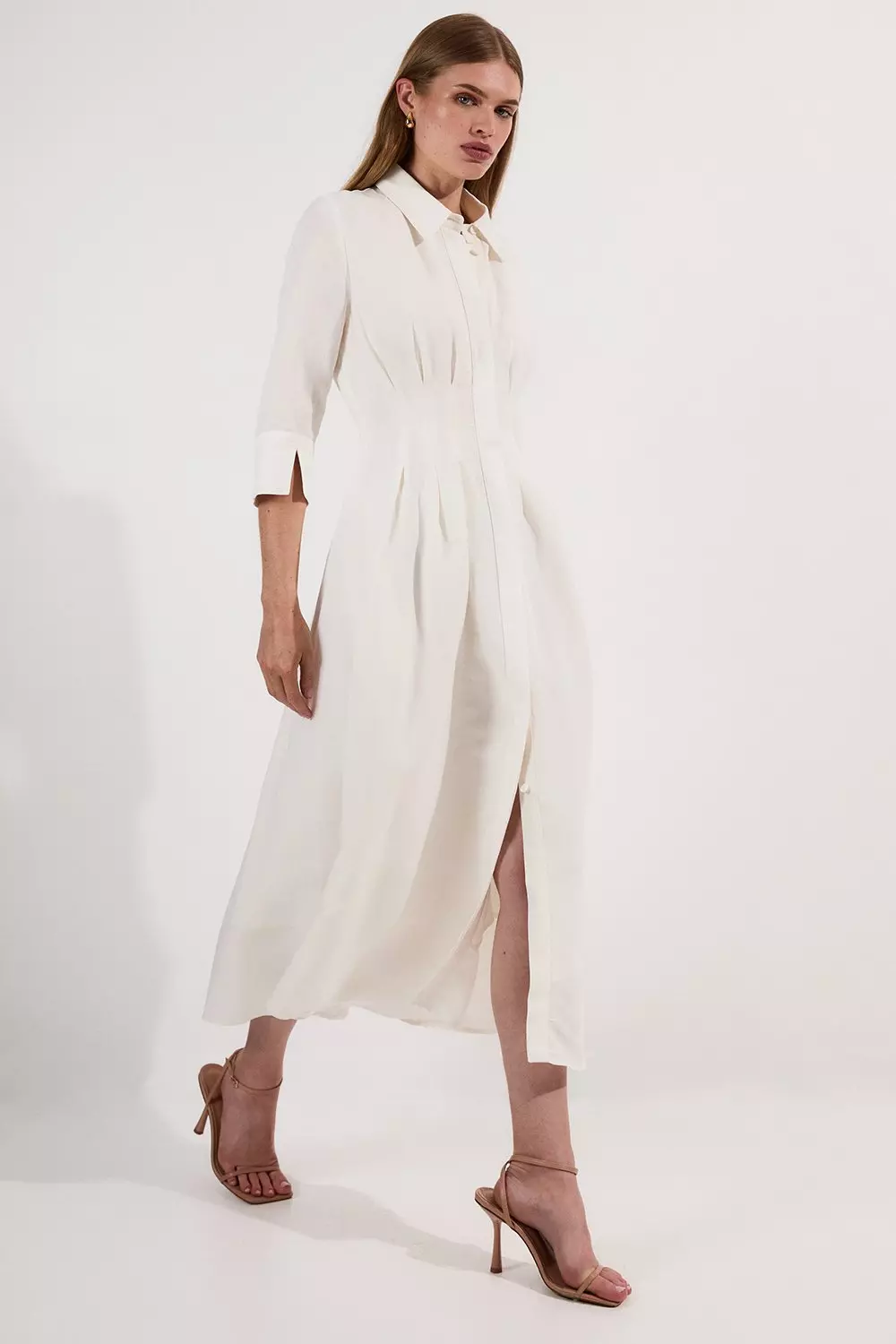 安心追跡【KAREN MILLEN】Lydia Millenダーツ入りウエストドレス Lydia Millen Premium Tailored Linen Darted Waist Midi Dress