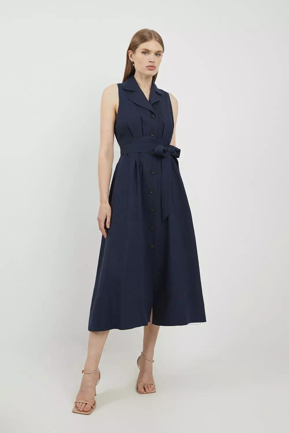 Navy Lydia Millen Premium Linen Tailored Belted Sleeveless Midaxi Shirt Dress alternative image