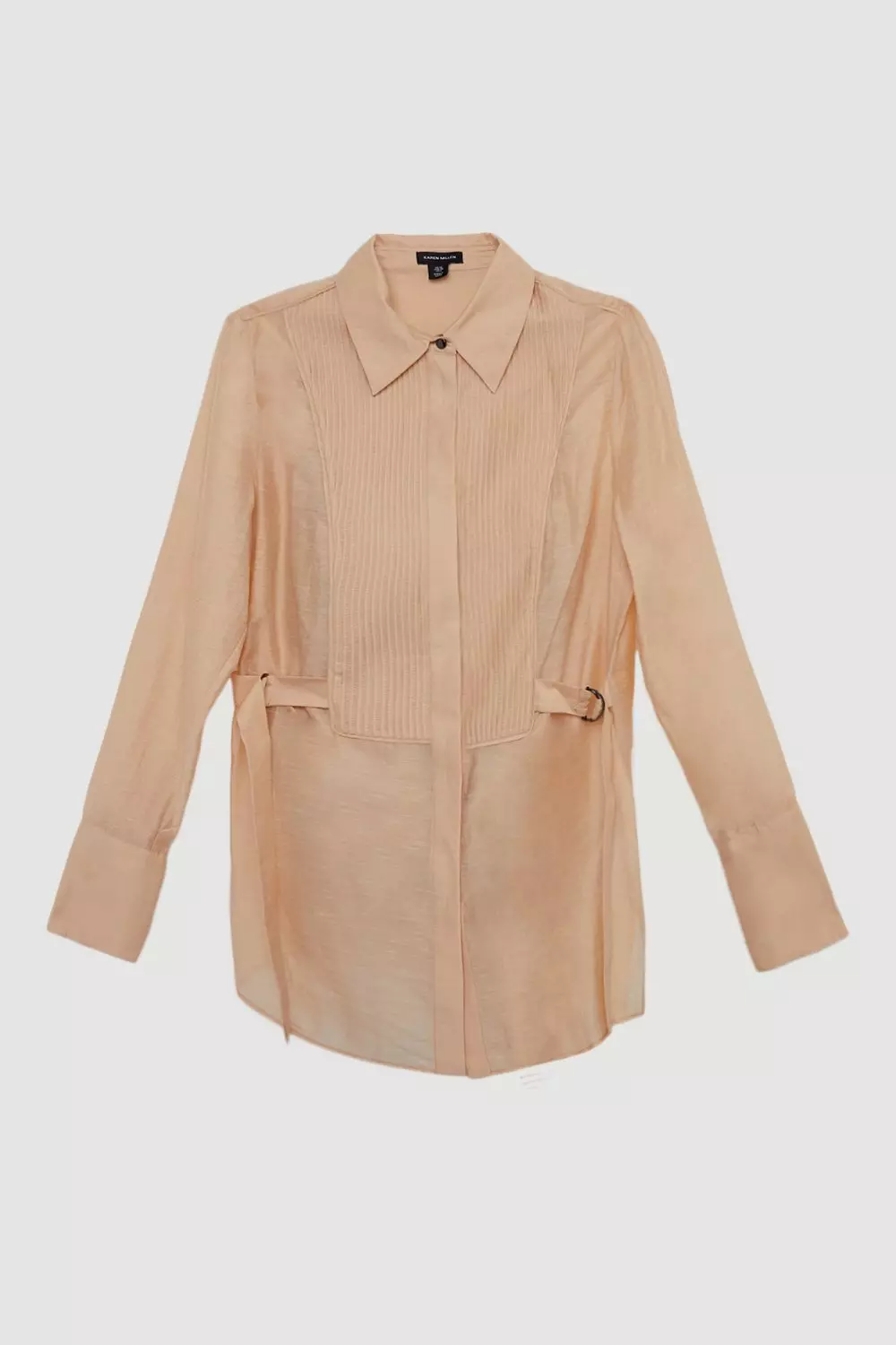 Organdie Pintuck Longline Woven Shirt With Tab Detail