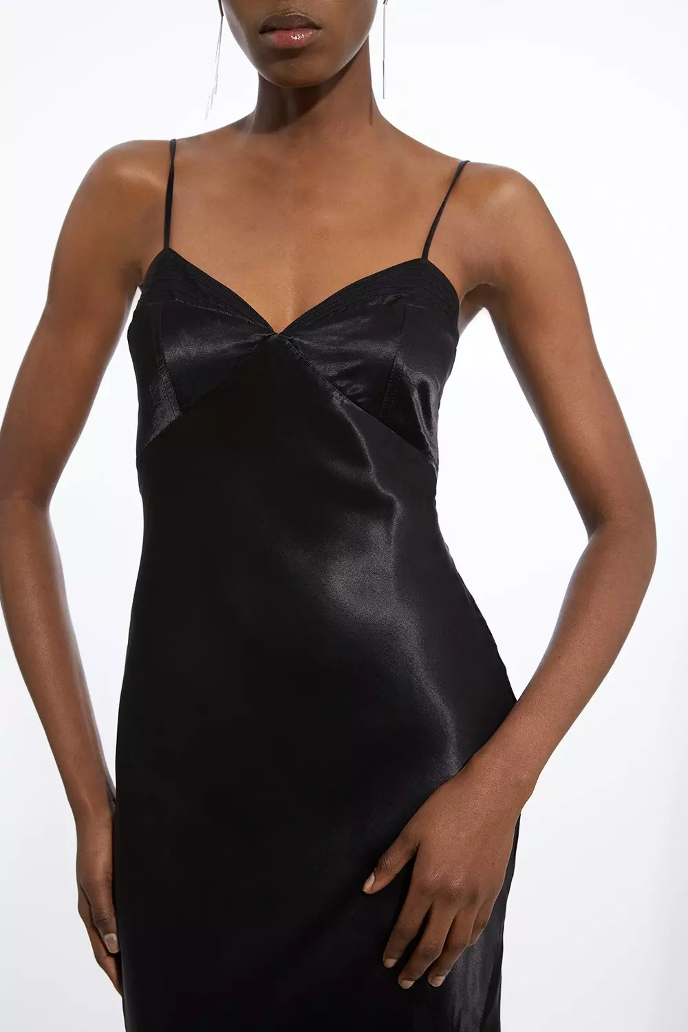 Viscose Satin Topstitch Detail Woven Slip Dress | Karen Millen