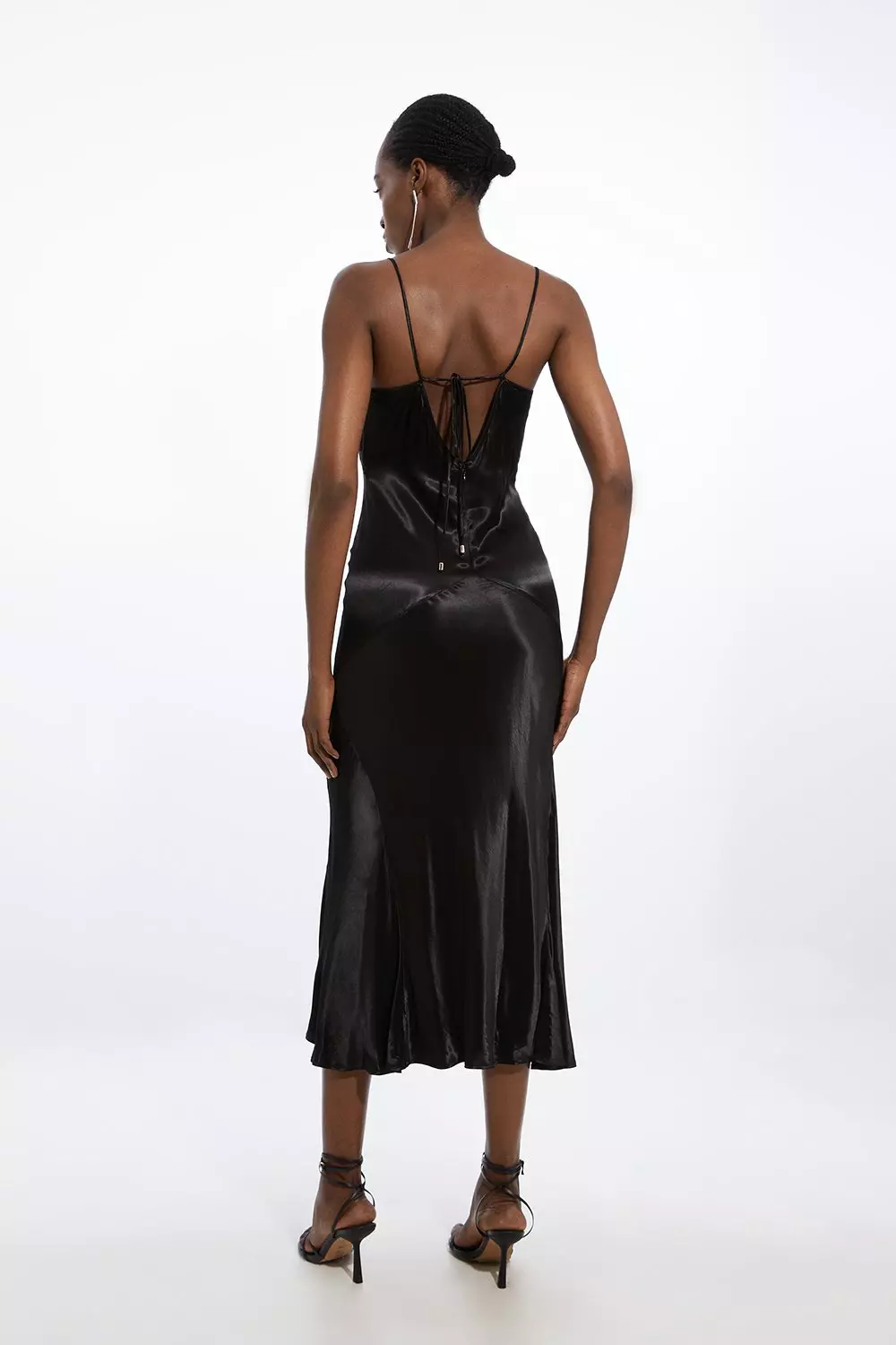 ● I AM MARI ● WeNeed High Neck Satin Slip Dress Viscose Satin Topstitch Detail Woven Slip Dress | Karen Millen