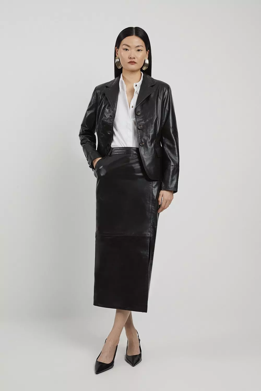 Leather Tailored Maxi Skirt Karen Millen