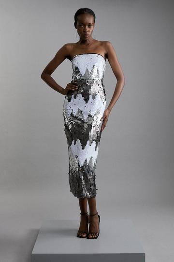 Disc Sequin Strappy Woven Midi Dress mono