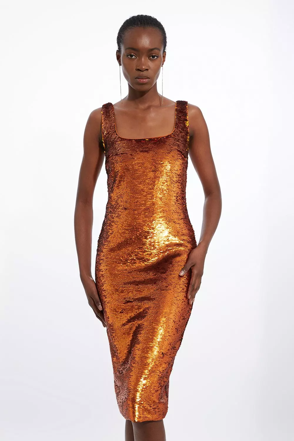 Metallic Sequin Strappy Woven Column Midi Dress Karen Millen