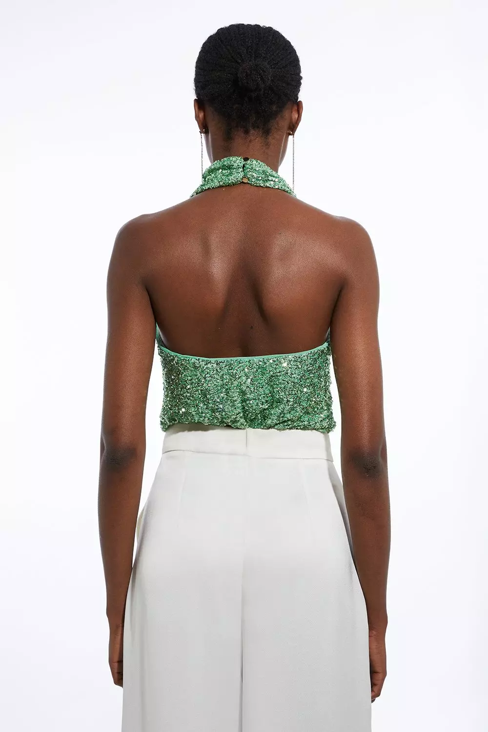 Sage Cross Neck Jersey Stretch Sequin Bodysuit alternative image