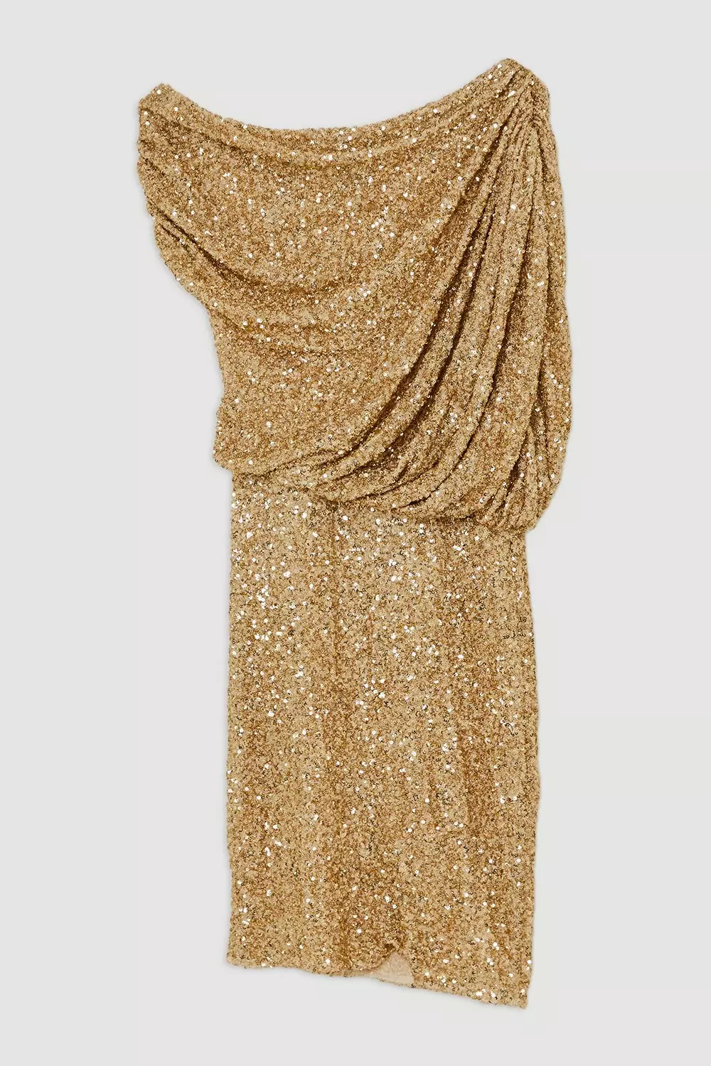 Petite Draped One Shoulder Jersey Stretch Sequin Mini Dress