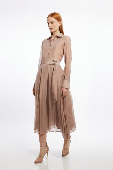 Organdie Pleated Woven Midi Skirt champagne