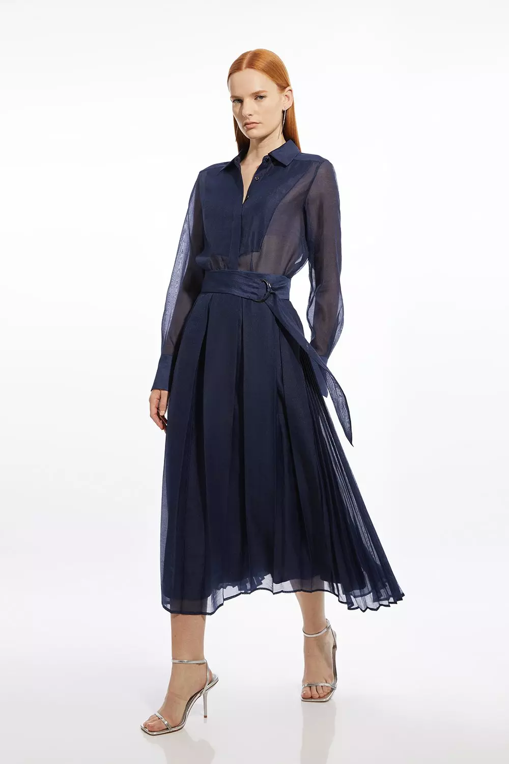 Organdie Pleated Woven Midi Skirt Karen Millen