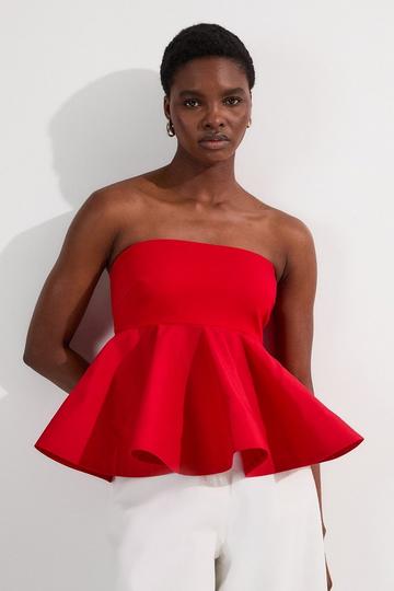 Ruffle Hem Ponte And Cotton Jersey Bandeau Top red