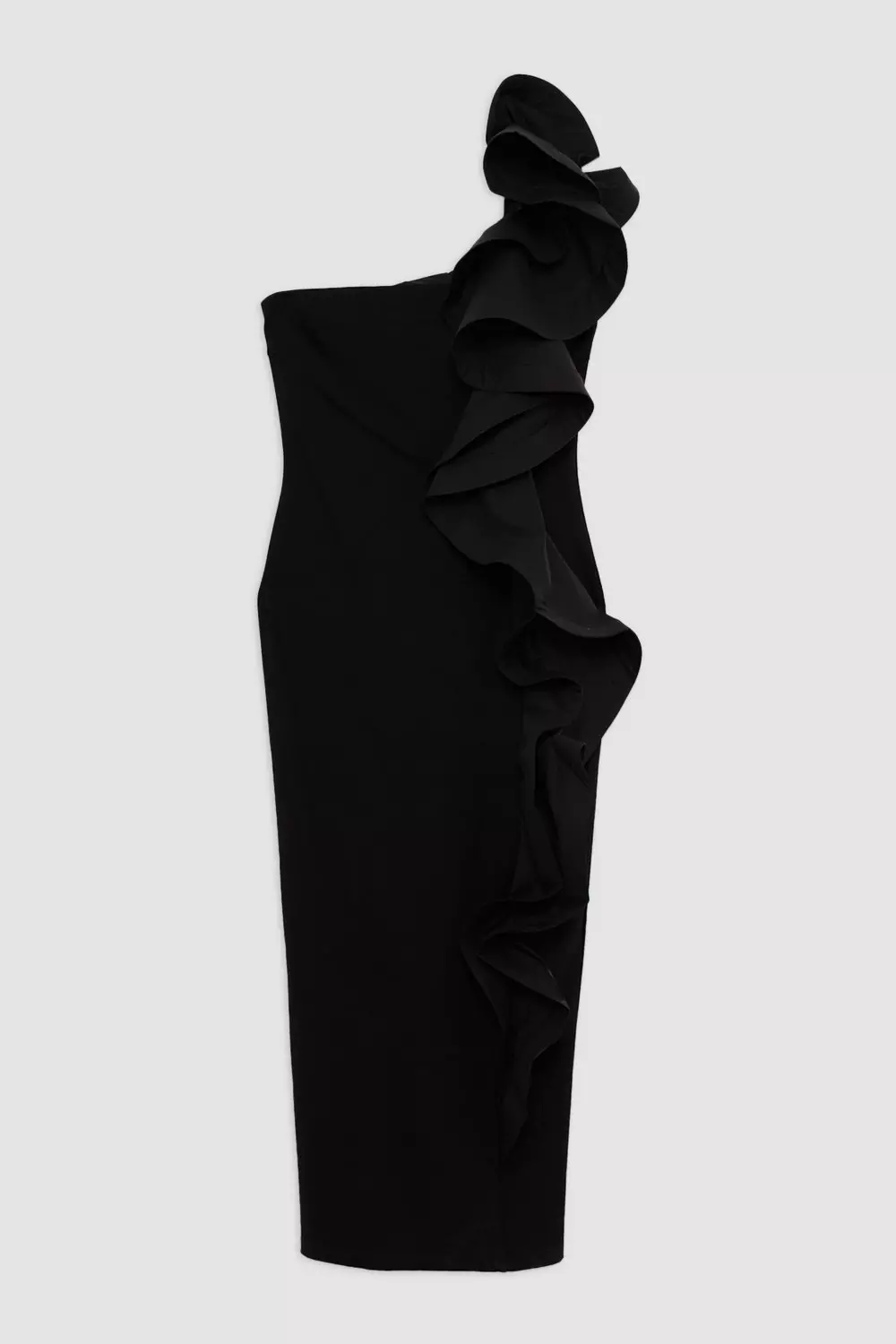 Cotton Ponte Jersey Ruffle Detail Midi Dress | Karen Millen