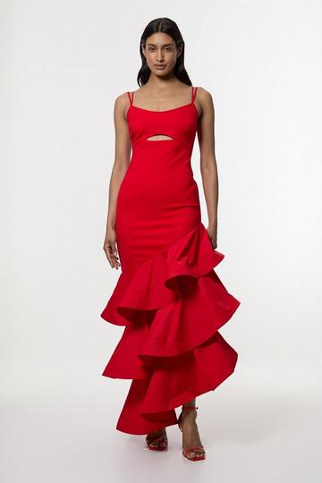 Cotton Ponte Jersey Ruffle Hem Maxi Dress red