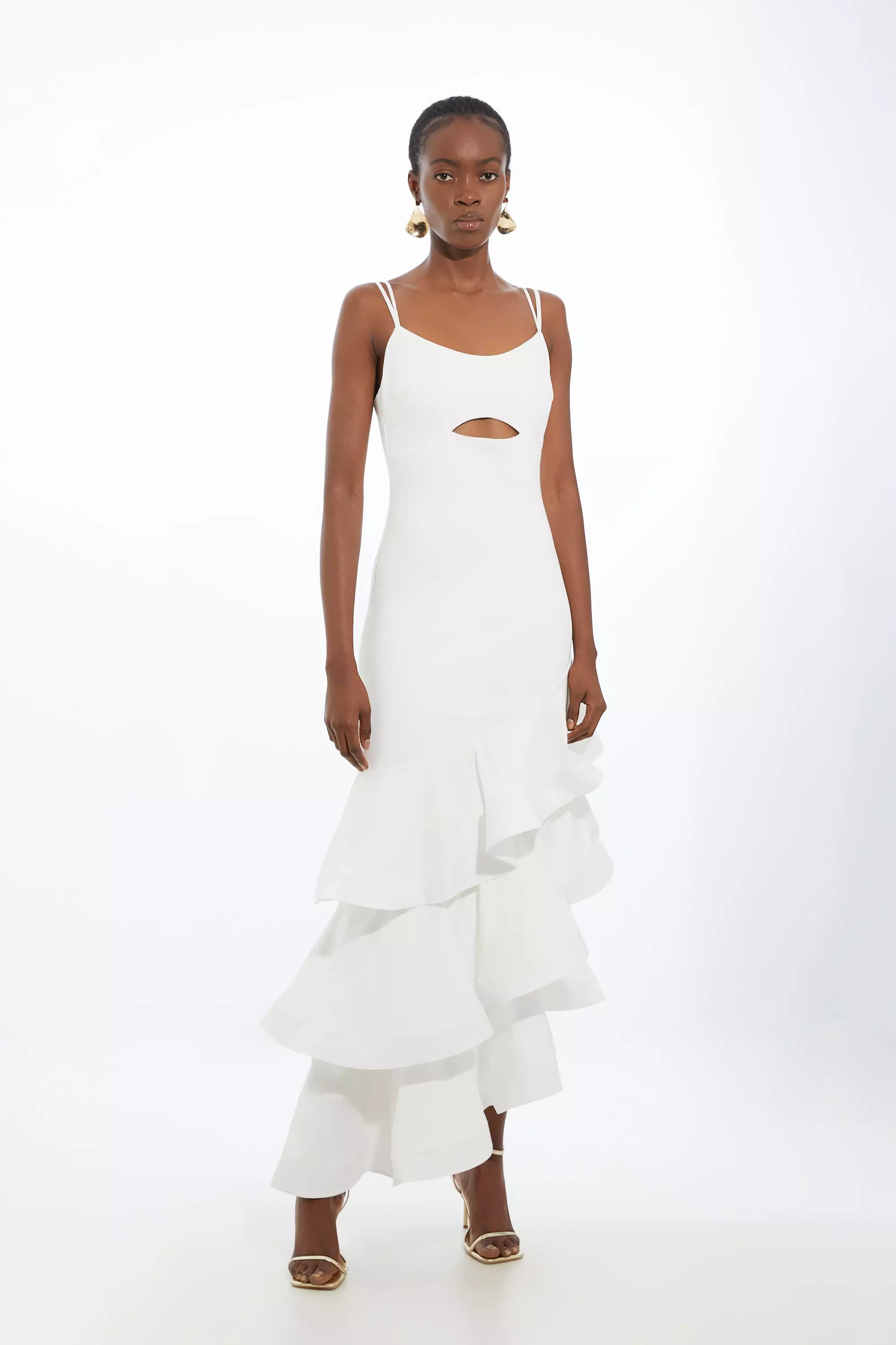 Cotton Ponte Jersey Ruffle Hem Maxi Dress | Karen Millen