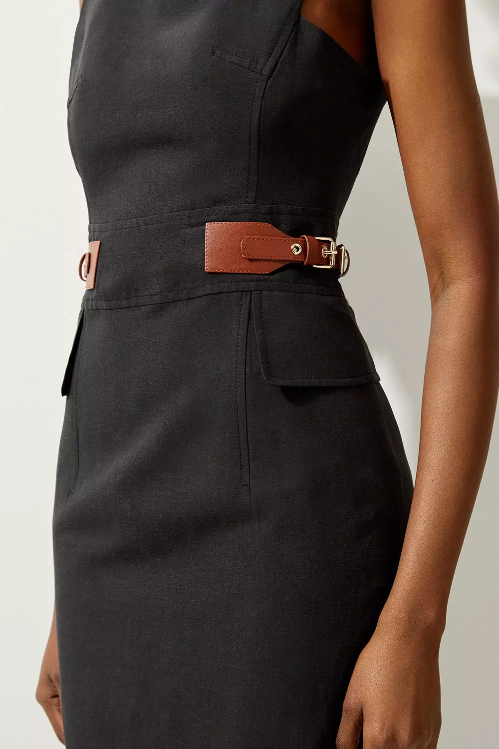 ★Karen Millen★ プレミアムリネンタブウエストペンシルドレス Premium Tailored Linen Tab Waist Pencil Midi Dress | Karen