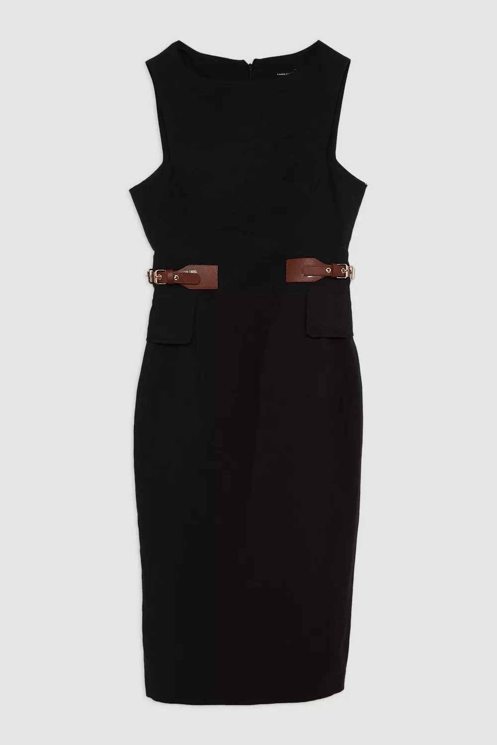 Premium Tailored Linen Tab Waist Pencil Midi Dress | Karen