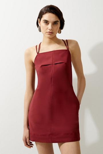 Cotton Sateen Utility Woven Pinafore Mini Dress plum