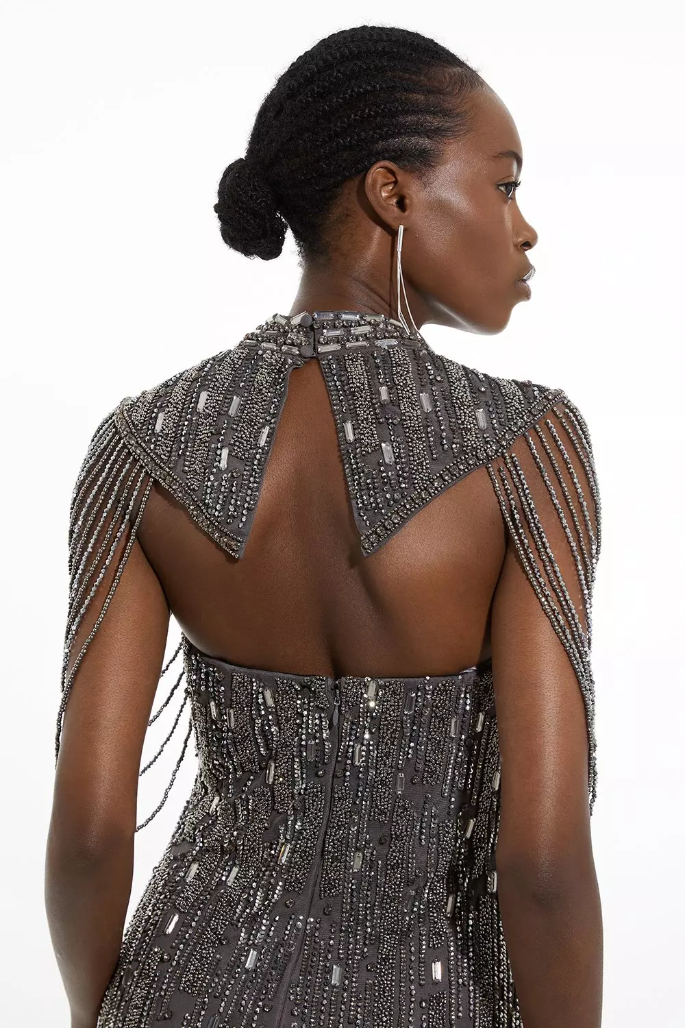 Petite Crystal Embellished Detachable Cape Maxi Dress