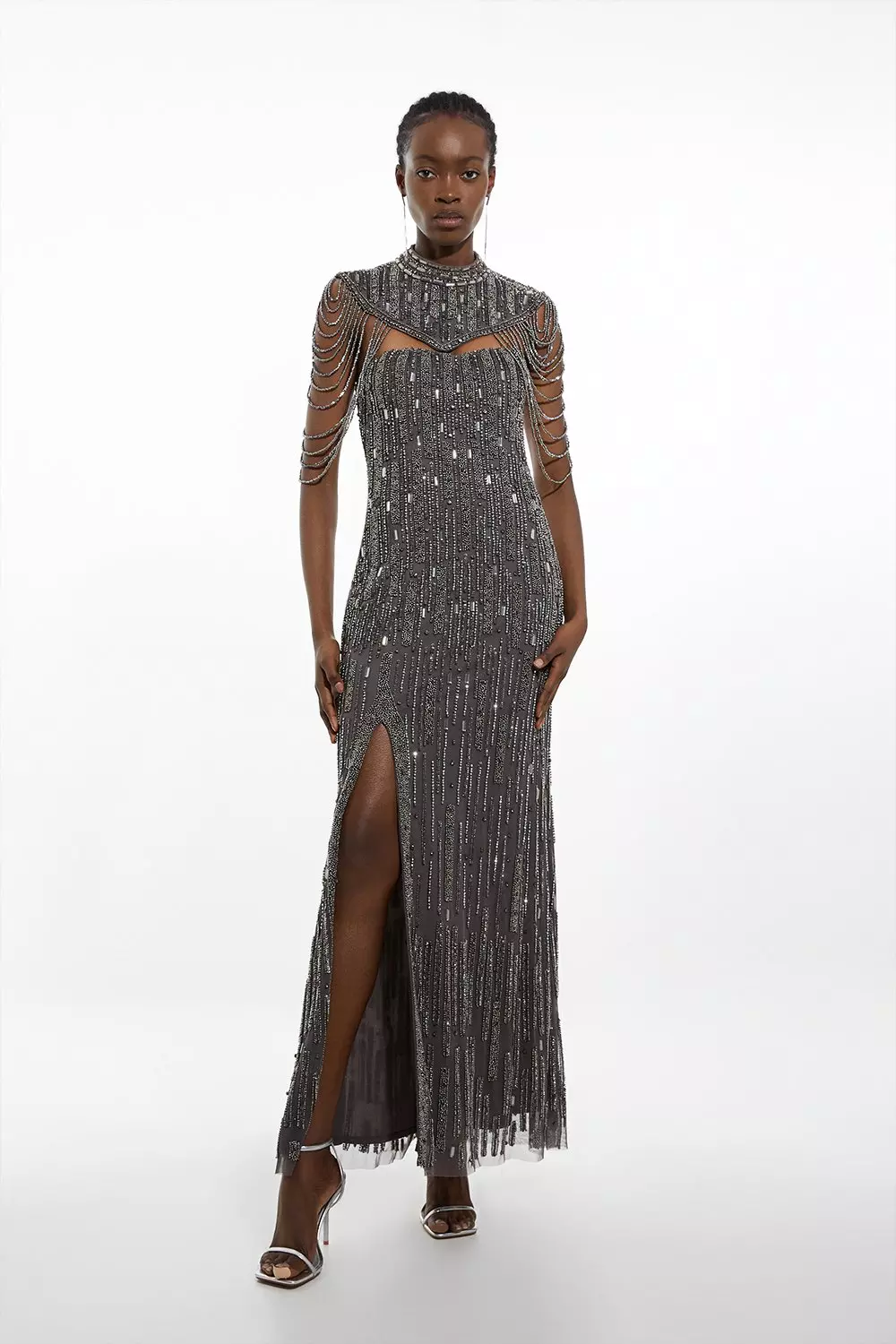 Crystal Embellished Detachable Cape Maxi Dress Karen Millen