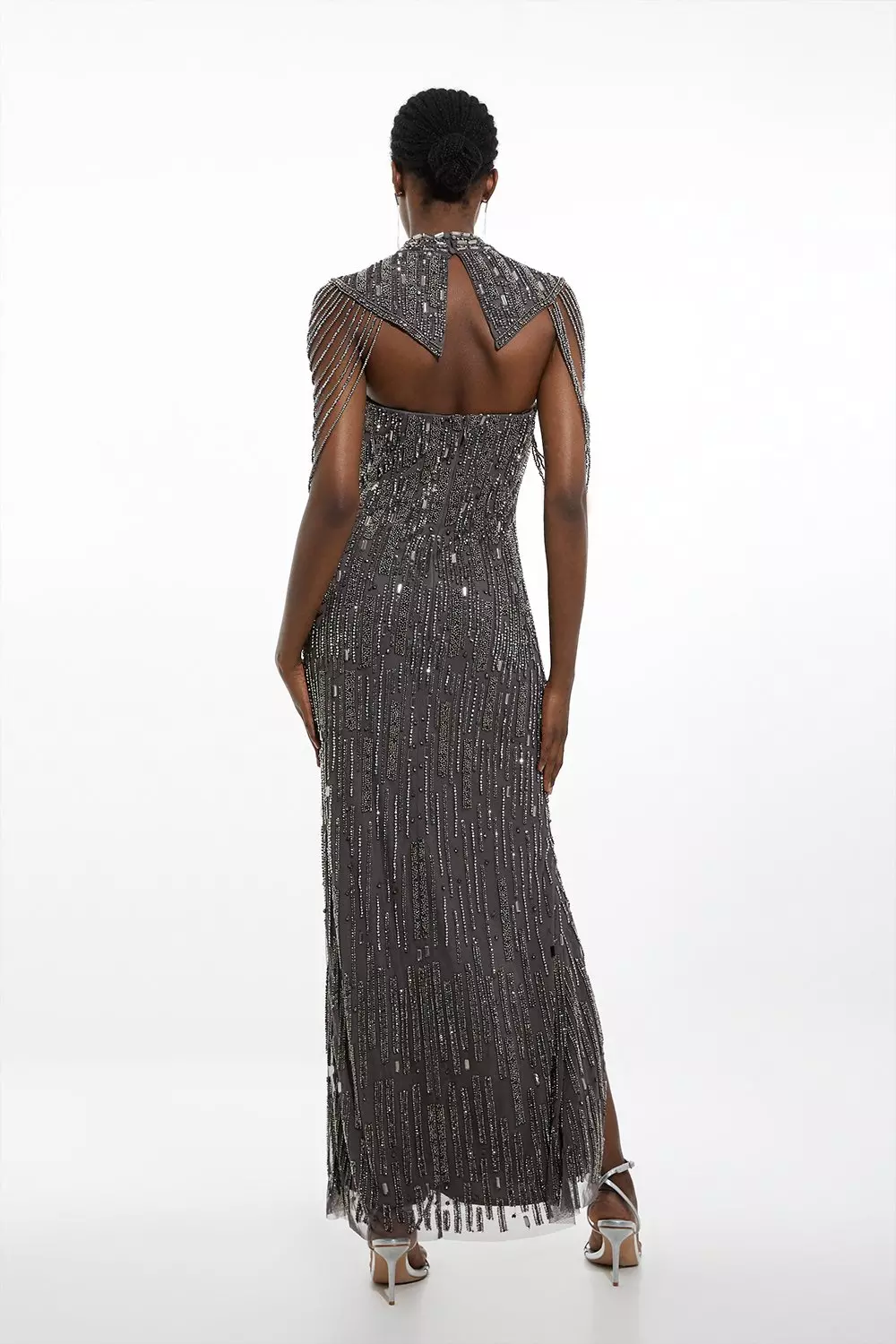 【Karen Millen】クリスタル装飾 ケープドレス Crystal Applique Angel Sleeve Woven Maxi Dress | Karen Millen