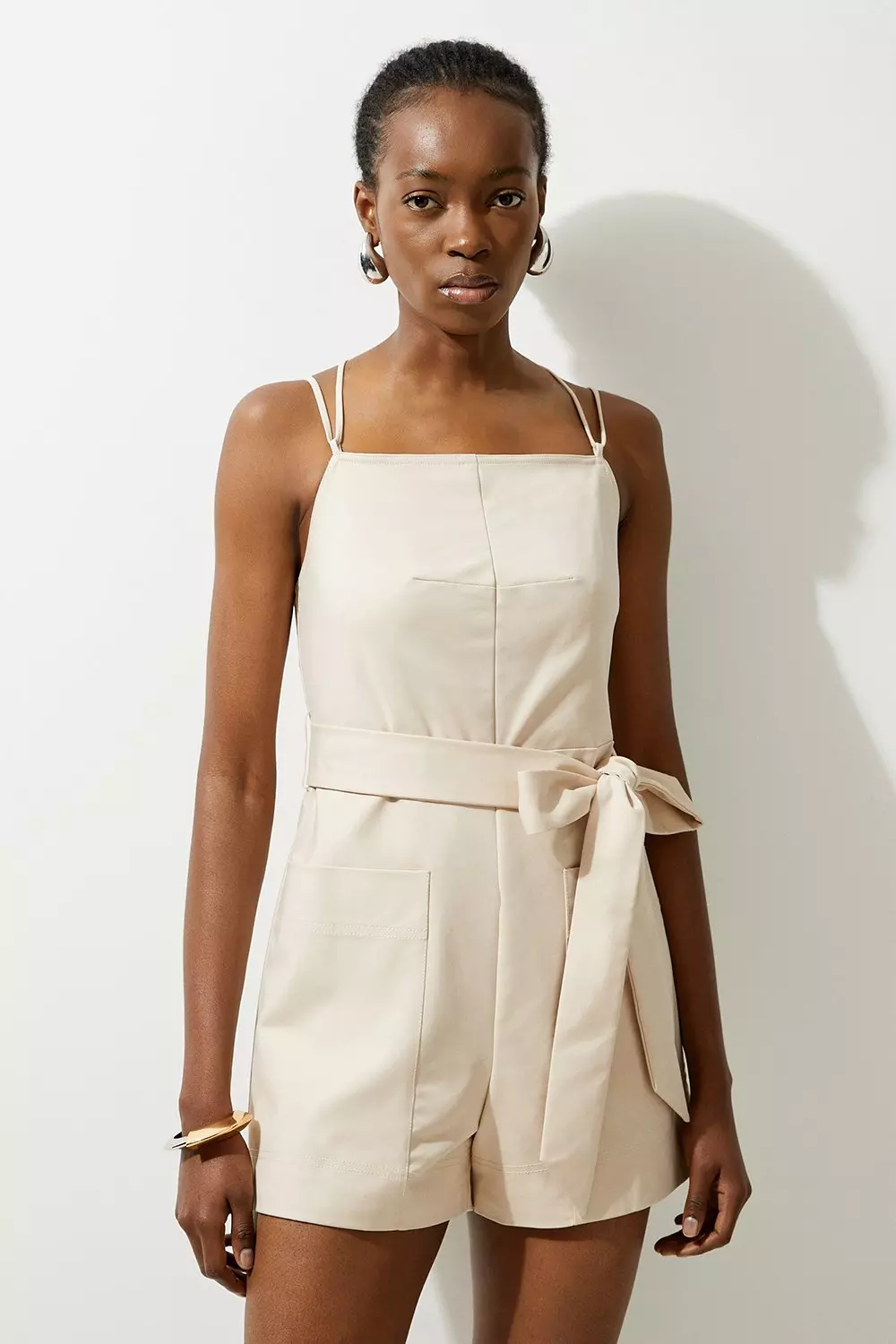 Stone Cotton Sateen Woven Strappy Playsuit  alternative image