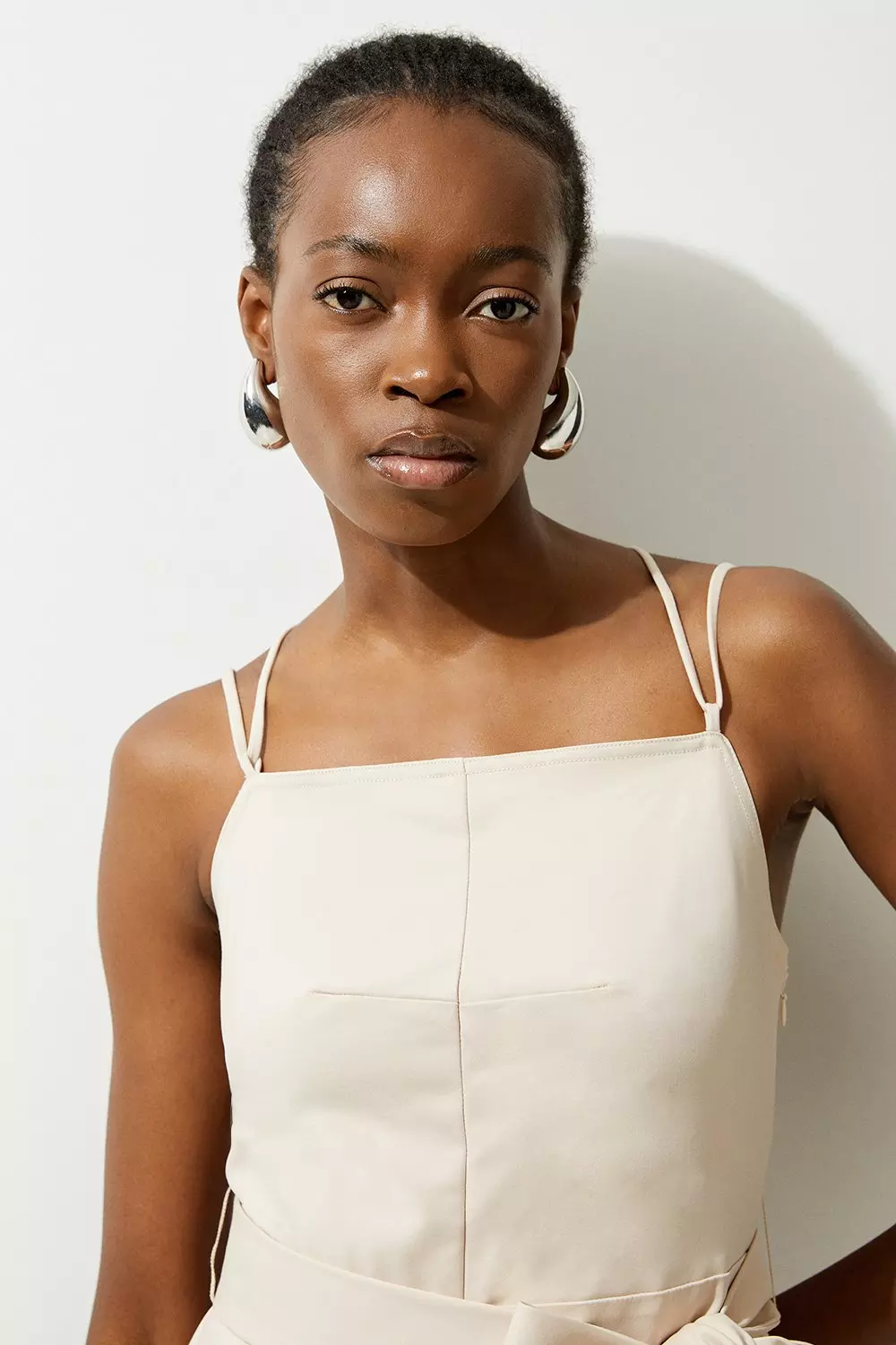 Stone Cotton Sateen Woven Strappy Playsuit  alternative image