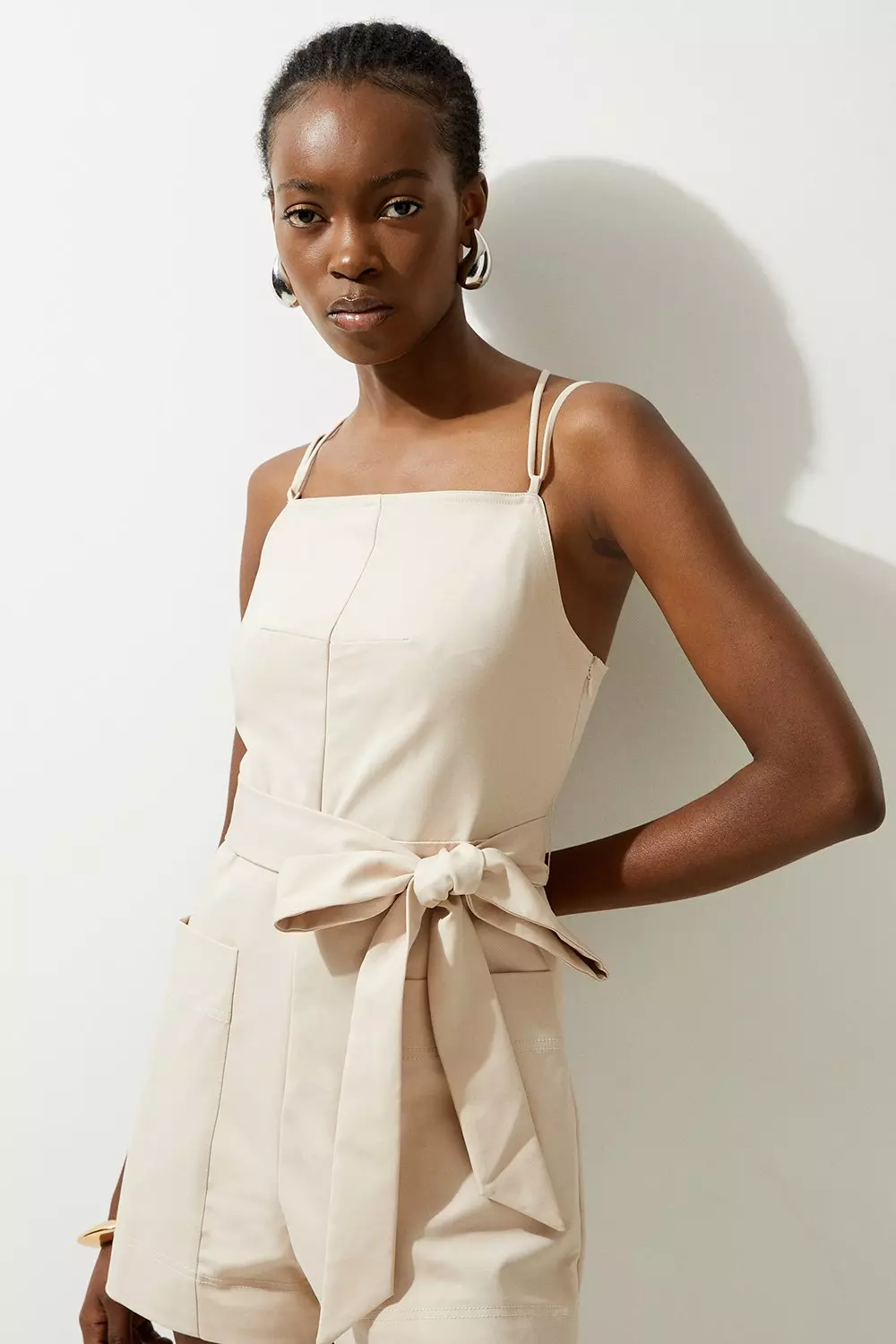 Stone Cotton Sateen Woven Strappy Playsuit  alternative image