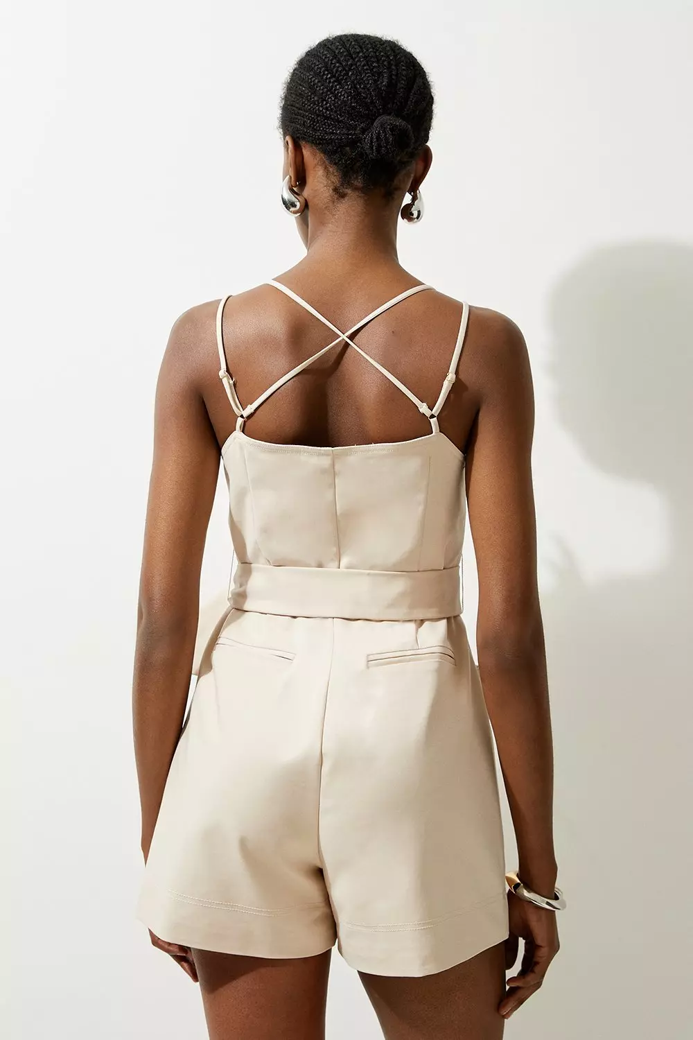 Stone Cotton Sateen Woven Strappy Playsuit  alternative image