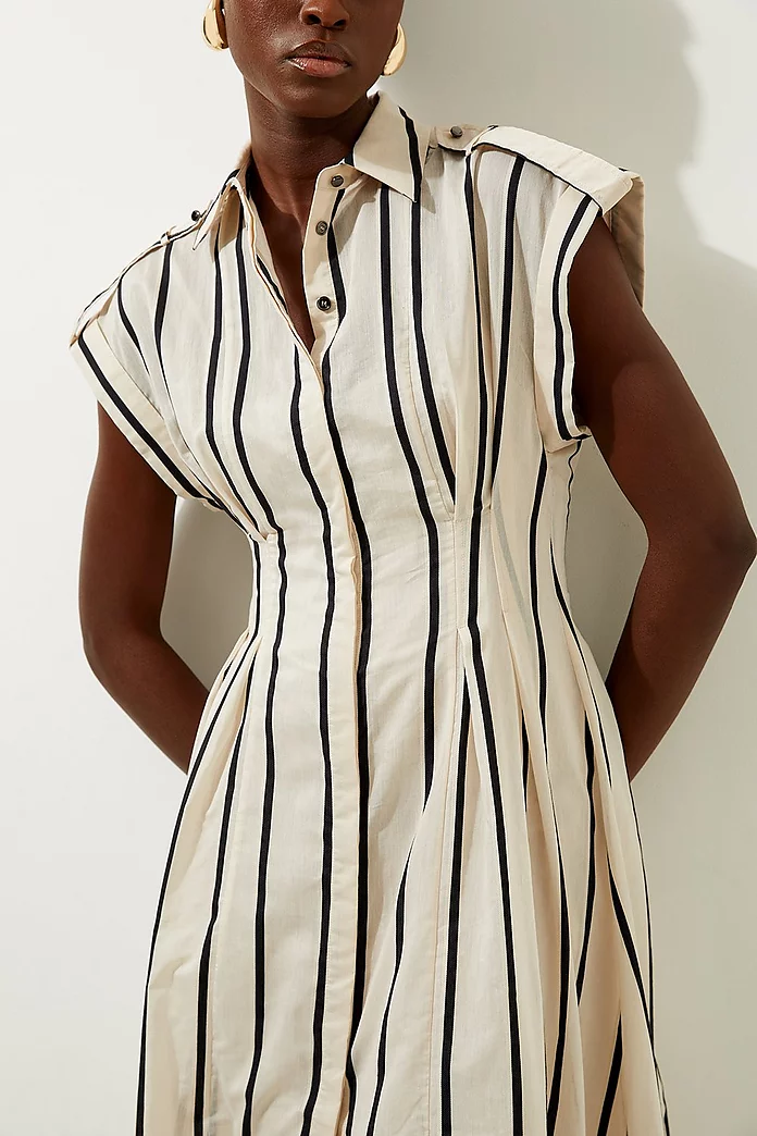 Organdie Mono Stripe Woven Belted Shirt Dress | Karen Millen Organdie Mono Stripe Woven Belted Shirt Dress | Karen Millen