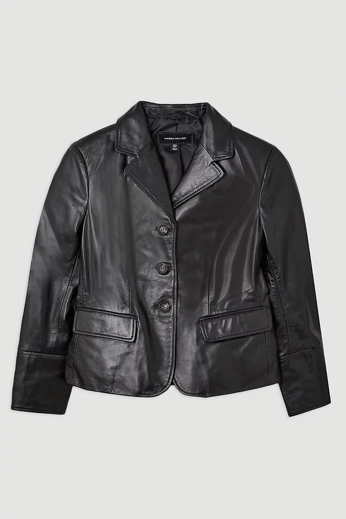 Leather Single Breasted Tailored Blazer | Karen Millen Leather Single Breasted Tailored Blazer | Karen Millen