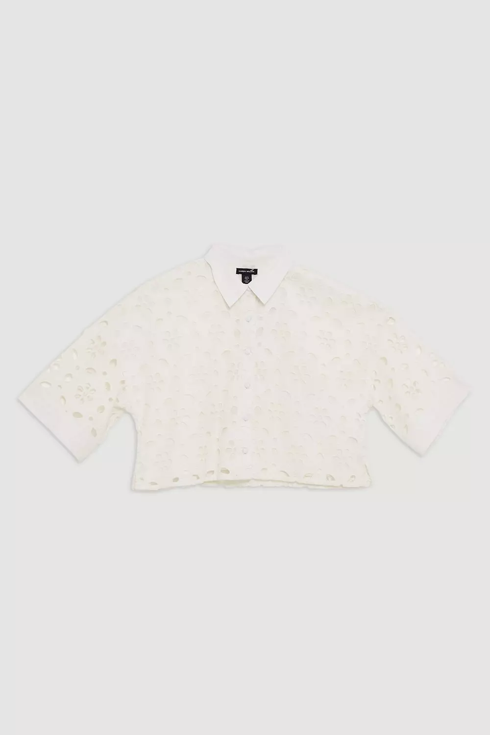 Embroidered Linen Woven Cropped Shirt | Karen Millen