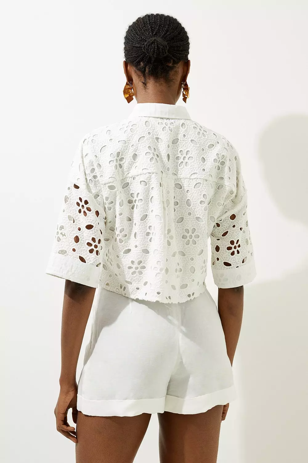 Embroidered Linen Woven Cropped Shirt | Karen Millen