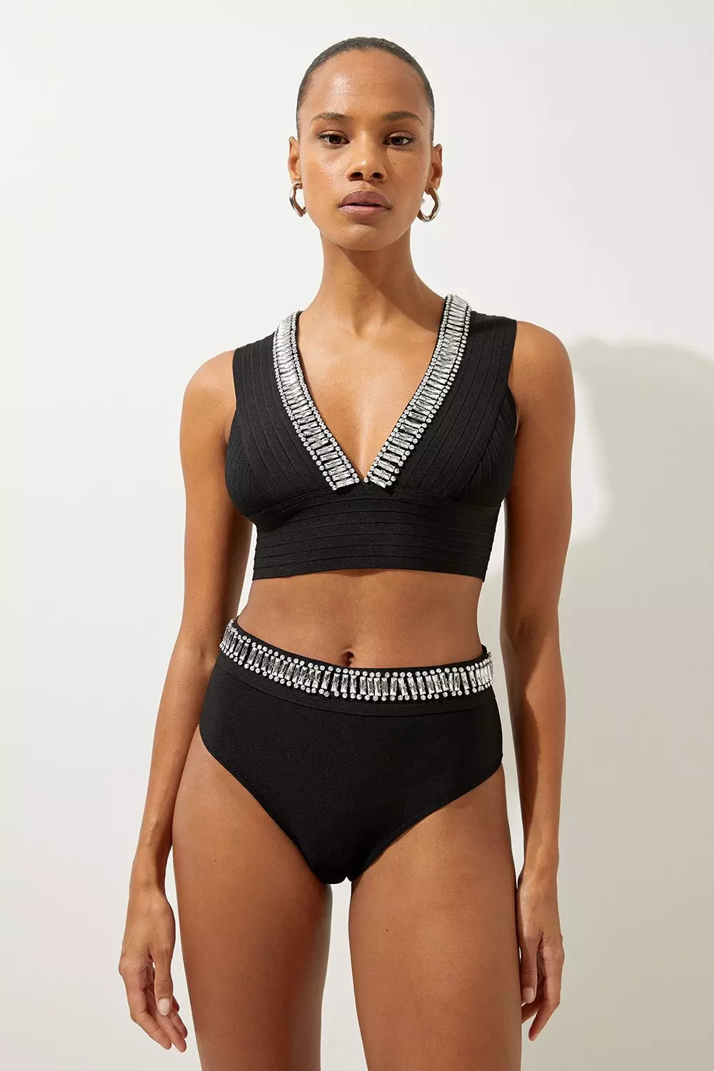 Bandage Embellished Trim High Waist Bikini Bottoms Karen Millen