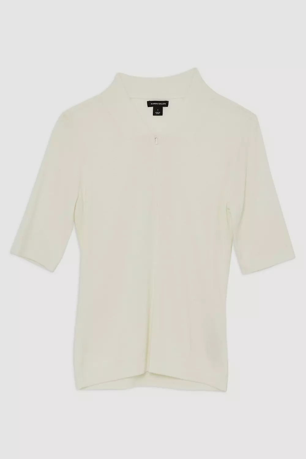 Cashmere Blend Zip Detail Knit Polo Top | Karen Millen