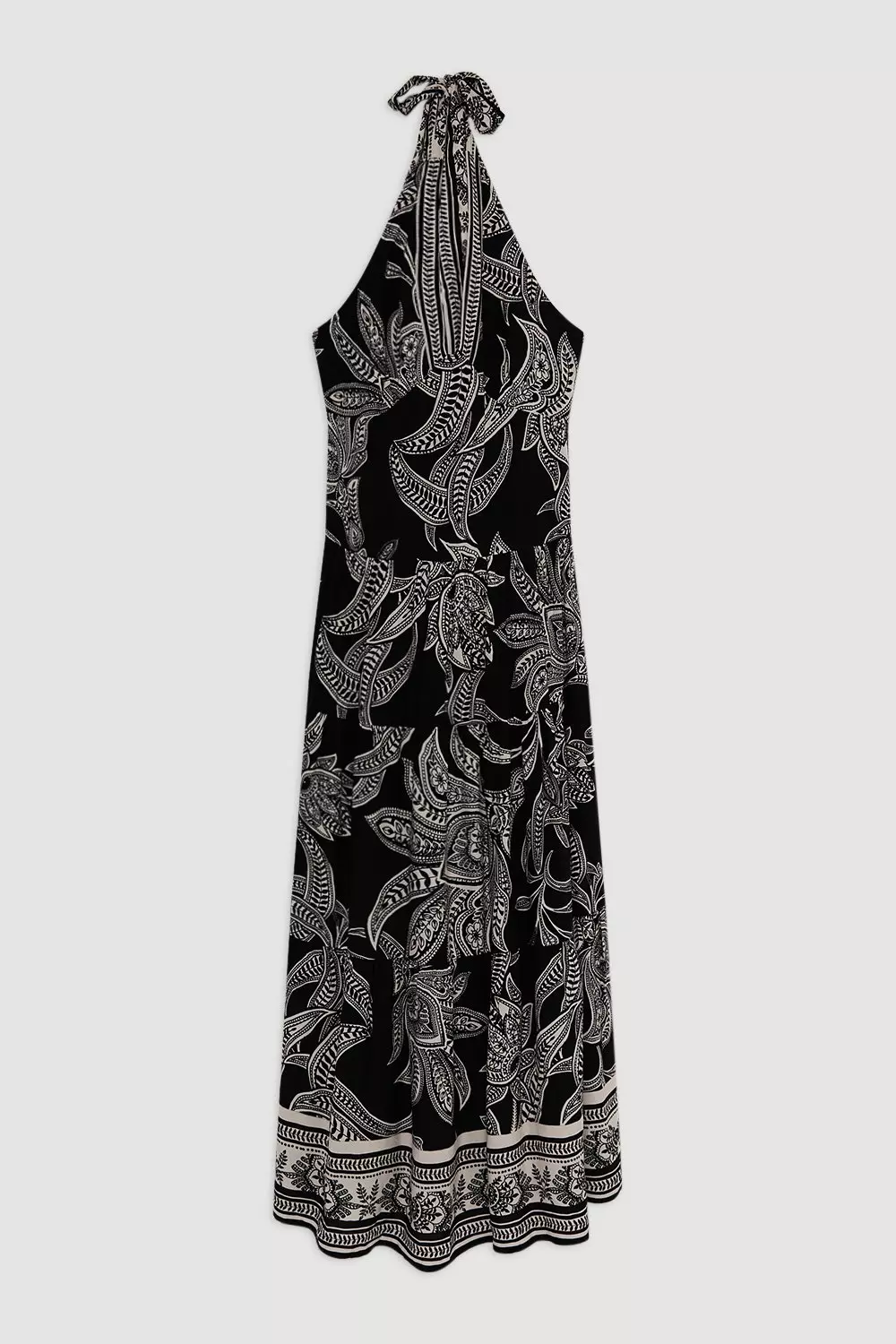 Mono Floral Printed Viscose Woven Halter Maxi Dress alternative image
