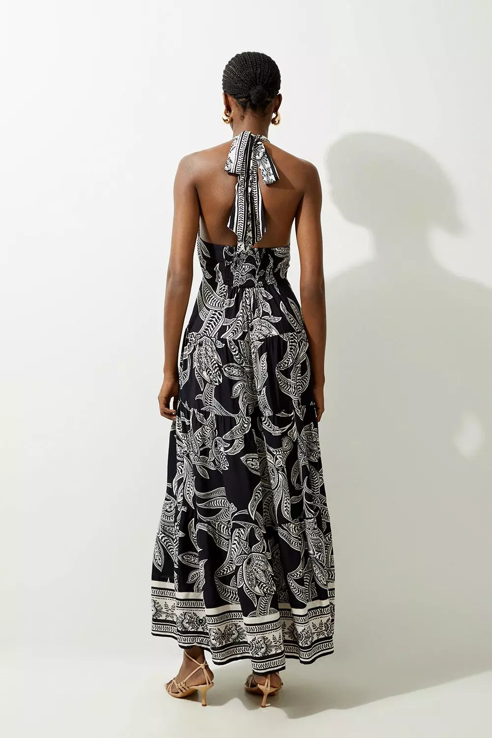 Mono Floral Printed Viscose Woven Halter Maxi Dress alternative image