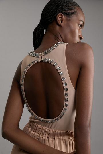 Crystal Embellished Power Mesh Jersey Bodysuit nude