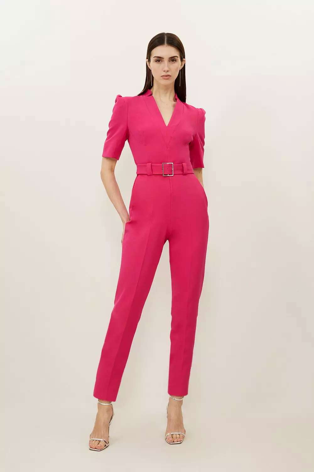 Forever Belted Notch Neck Tailored Jumpsuit Karen Millen